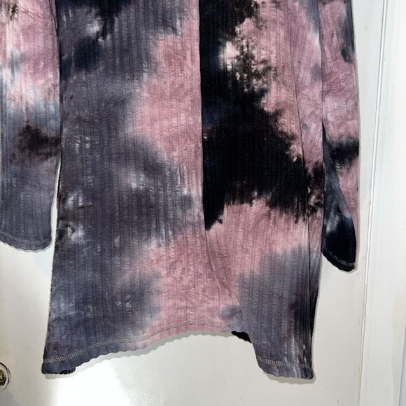 LOGO by LORI GOLDSTEIN Purple Tie Dye Marcee Hooded Cardigan-S - Picture 6 of 9